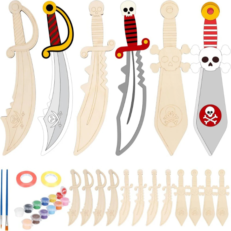 16pcs Kids Wooden Pirate Theme - огляд і ціна Cosplay Prop Painting