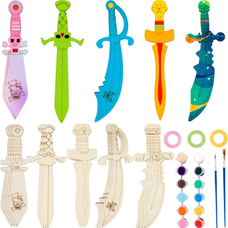 16pcs Wooden Swords Set Unfini - огляд і ціна Cosplay Prop Painting
