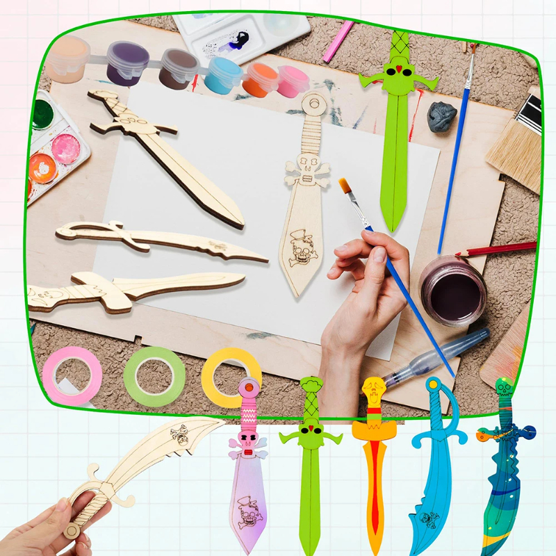 16pcs Wooden Swords Set Unfini - огляд і ціна Cosplay Prop Painting